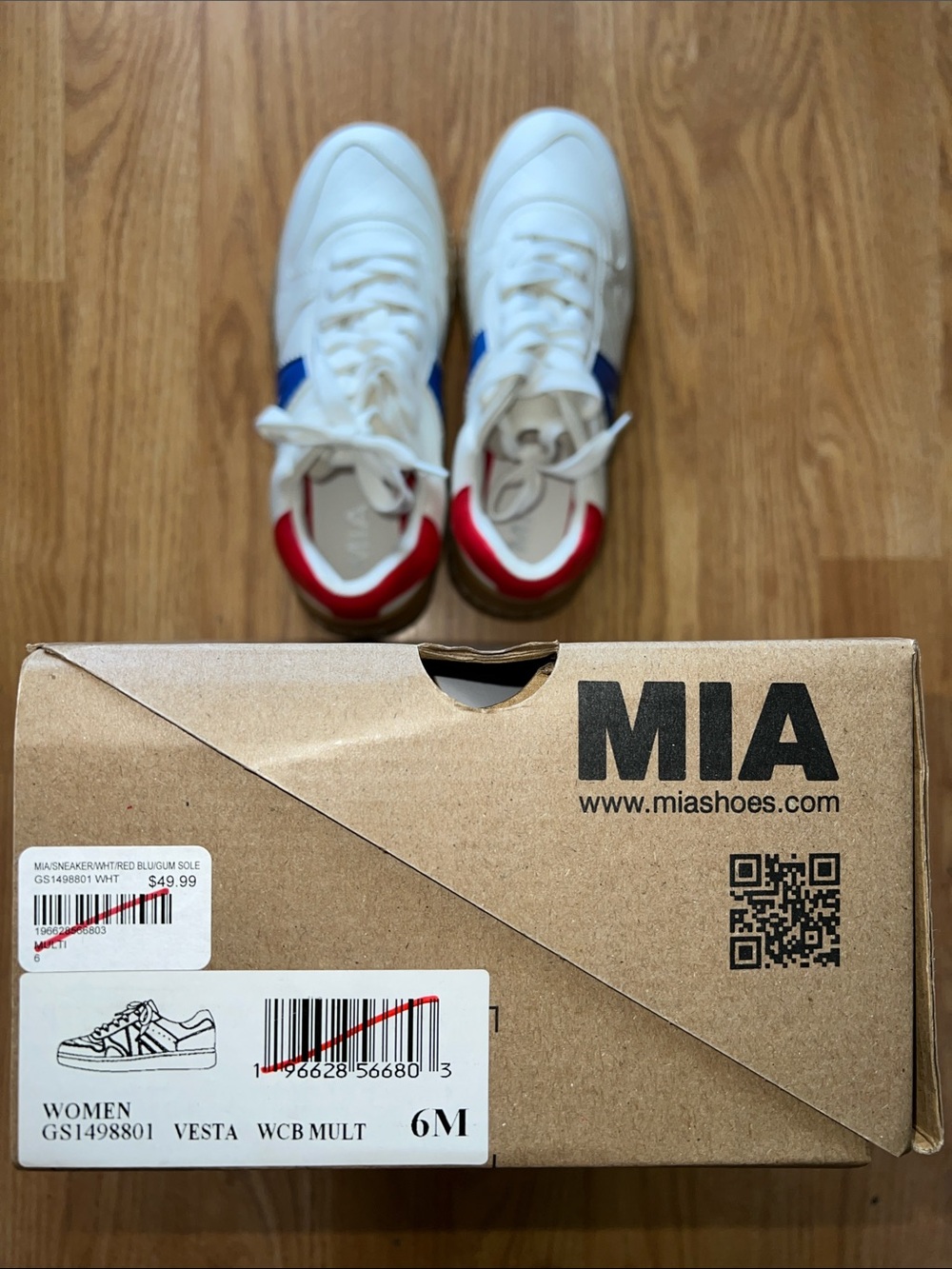 MIA Vesta Sneakers in White with Blue & Red Accents